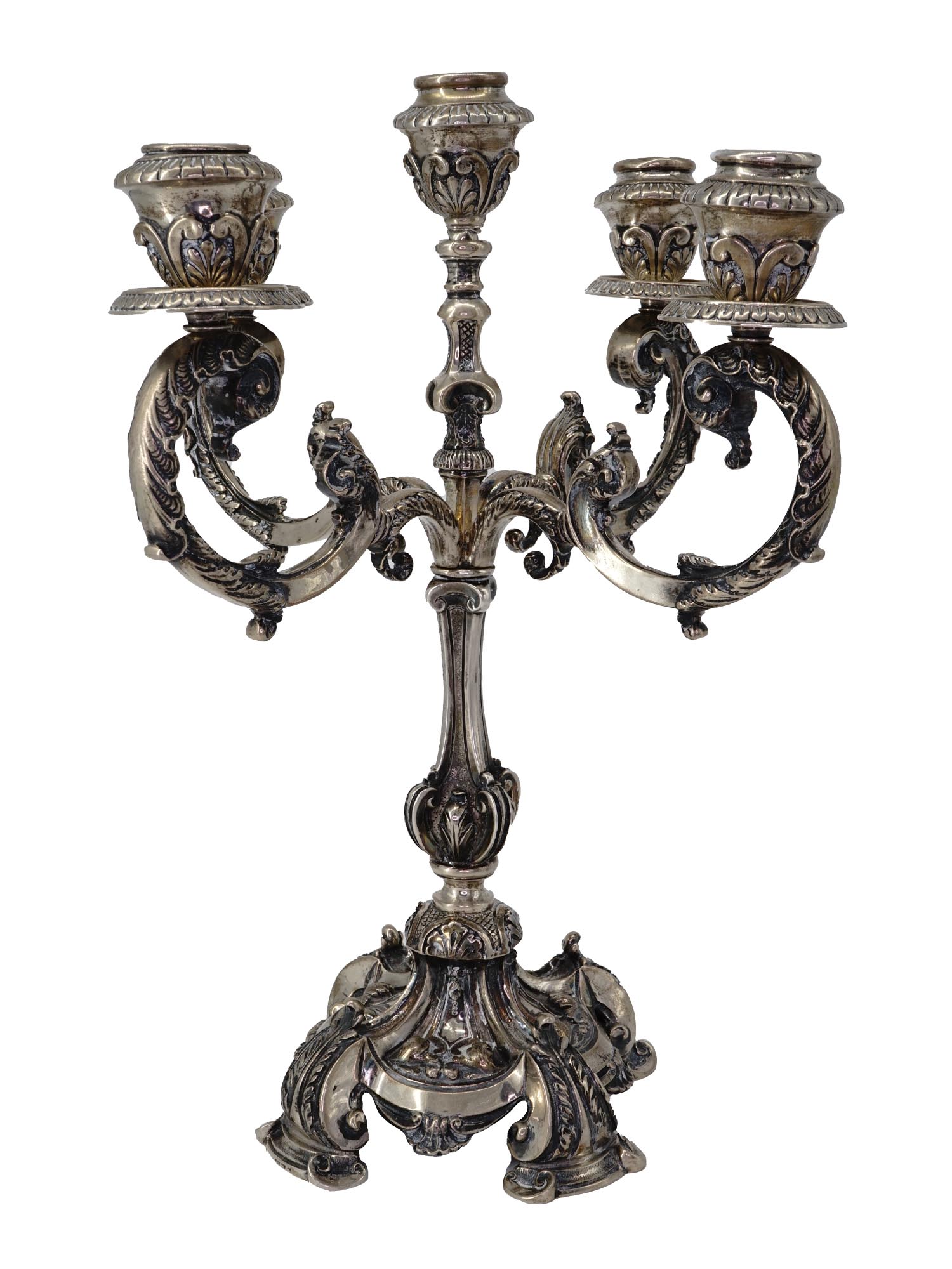 ANTIQUE 19 C SILVER CAST PORTUGUESE CANDELABRAS PIC-4